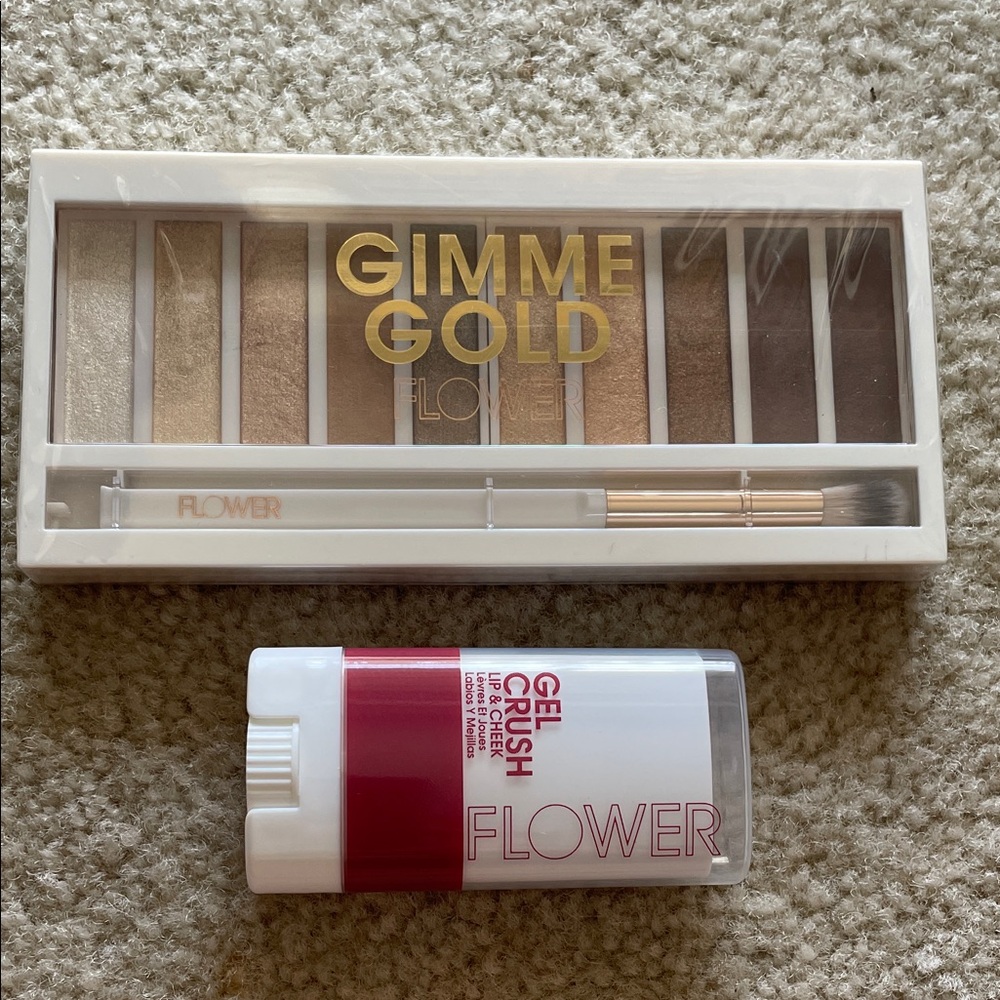 Flower Bundle Gimme Gold Eyeshadow Palette &Gel Crush Lip & Cheek BlackBerry NIP